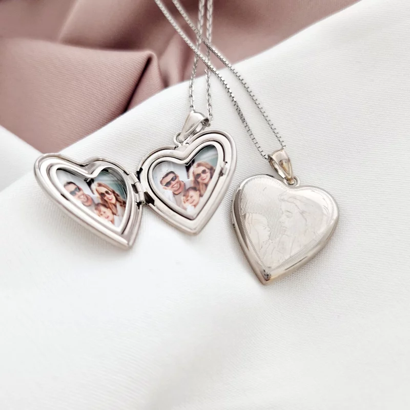 Medalion inima cu poze in interior - Mother&Child - Argint 925 Rodiat picture - 3