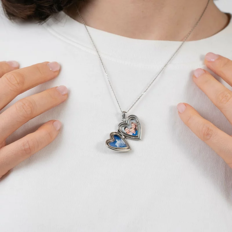 Medalion inima cu poze in interior - Mother of Pearl - Argint 925 Rodiat picture - 6