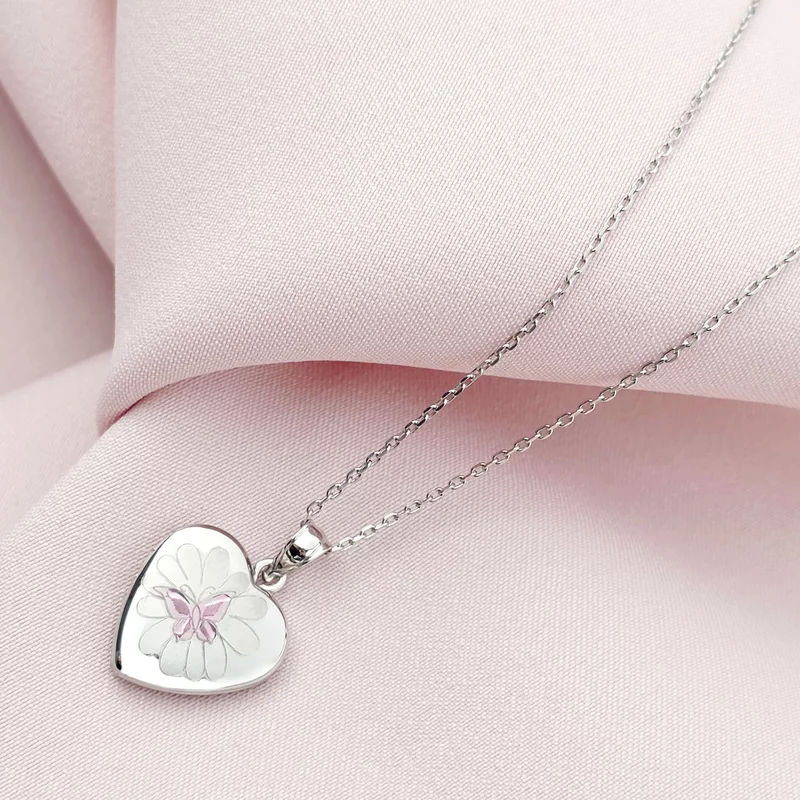 Medalion inima cu poze in interior - Pink Butterfly Bloom - Argint 925 picture - 2