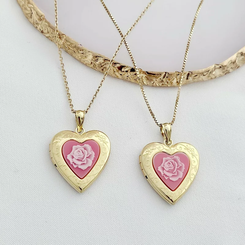 Medalion inima cu poze in interior - Pink Rose - Argint 925 placat cu Aur Galben 18K picture - 3