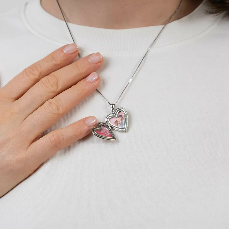 Medalion inima cu poze in interior - Pink Rose - Argint 925 Rodiat picture - 9