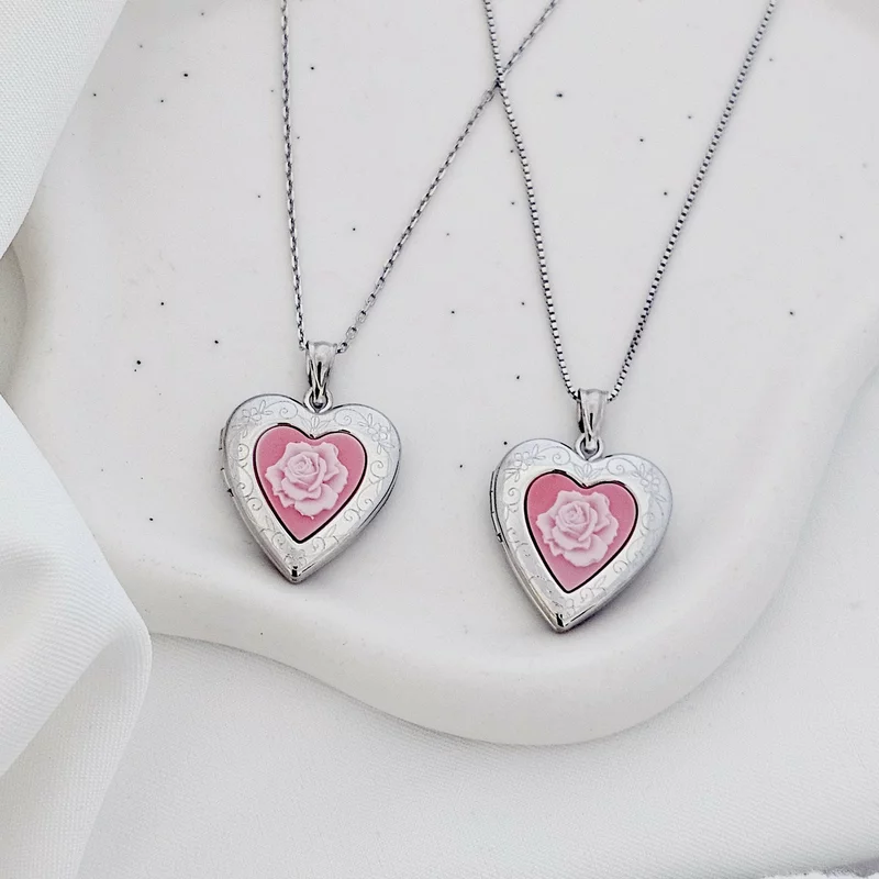 Medalion inima cu poze in interior - Pink Rose - Argint 925 Rodiat picture - 4