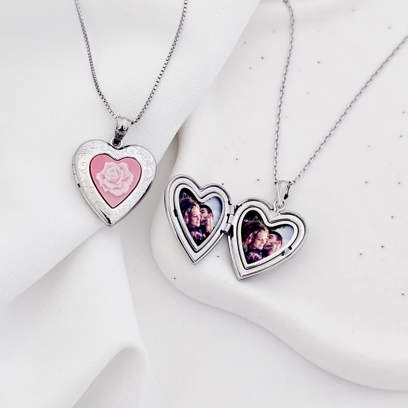 Medalion inima cu poze in interior - Pink Rose - Argint 925 Rodiat picture - 3