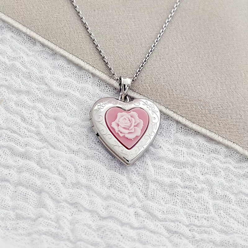 Medalion inima cu poze in interior - Pink Rose - Argint 925 Rodiat picture - 7
