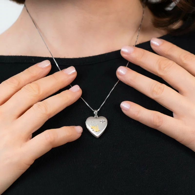 Medalion inima cu poze in interior - Praying Angel - Argint 925 rodiat & haina placata cu Aur Galben 18K - Cristal White Zirconia picture - 4