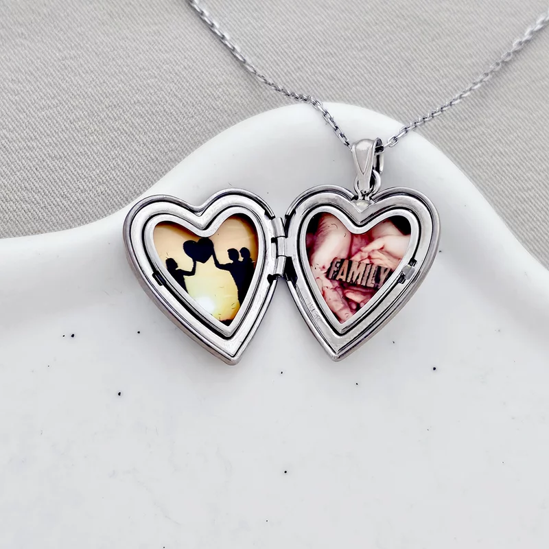 Medalion inima cu poze in interior - Praying Angel - Argint 925 rodiat & haina placata cu Aur Galben 18K - Cristal White Zirconia picture - 9