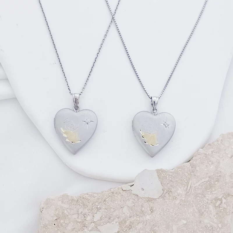 Medalion inima cu poze in interior - Praying Angel - Argint 925 rodiat & haina placata cu Aur Galben 18K - Cristal White Zirconia picture - 10