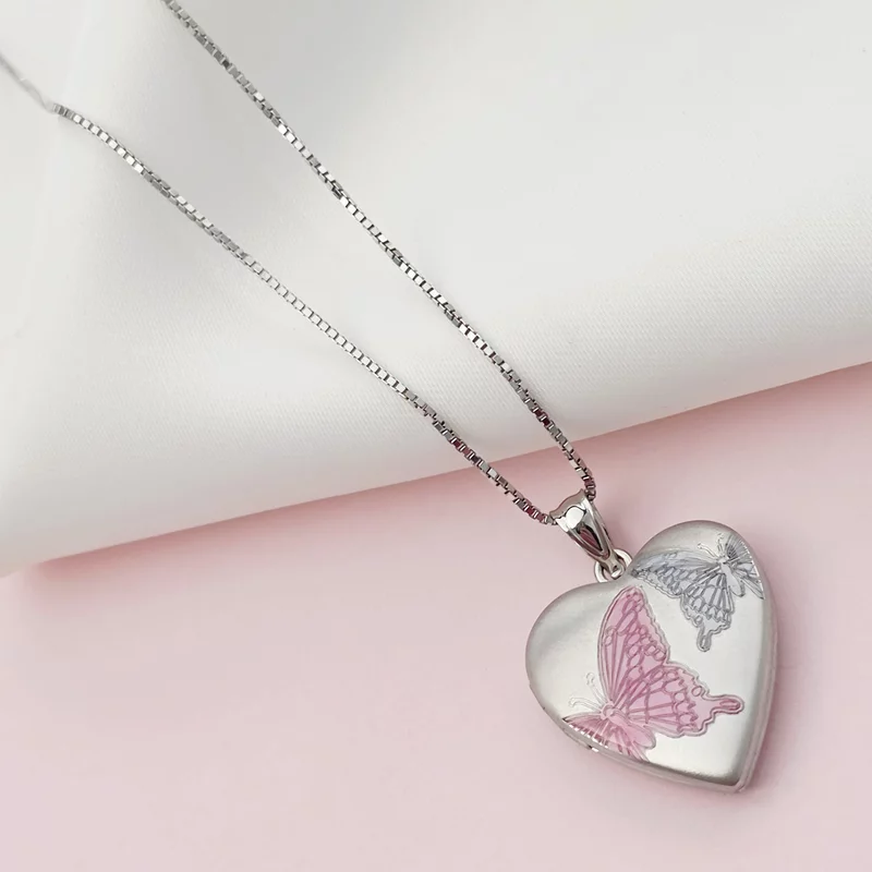Medalion inima cu poze in interior - Rose&Blue Butterflies - Argint 925 Rodiat picture - 5