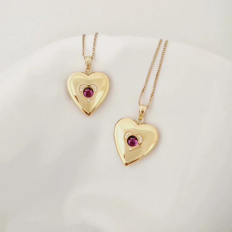 Medalion inima cu poze in interior - Rose Shimmer - Argint 925 placat cu Aur Galben 18K - Cristale Zirconia picture - 5