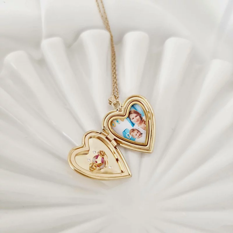 Medalion inima cu poze in interior - Rose Shimmer - Argint 925 placat cu Aur Galben 18K - Cristale Zirconia picture - 7