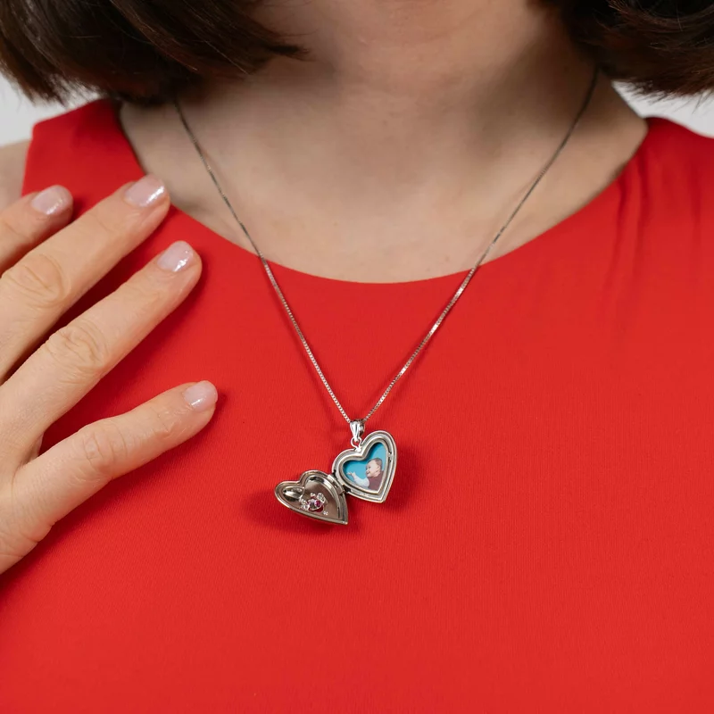 Medalion inima cu poze in interior - Rose Shimmer - Argint 925 Rodiat - Cristale Zirconia picture - 6