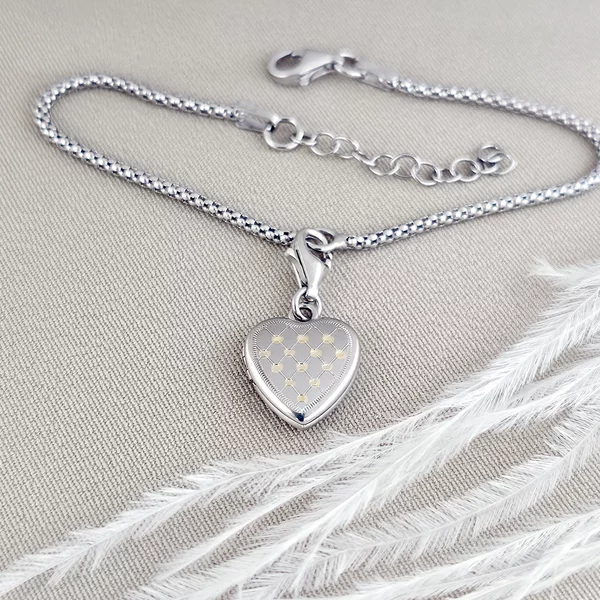 Bratara cu Medalion inima cu poze in interior - Silver&Gold Velvet - Lant bratara model snake - Argint 925 Rodiat