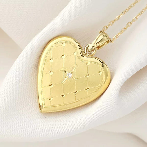 Medalion inima cu poze in interior - Silver Velvet - Argint 925 placat cu Aur Galben 18K - Cristal White Zirconia