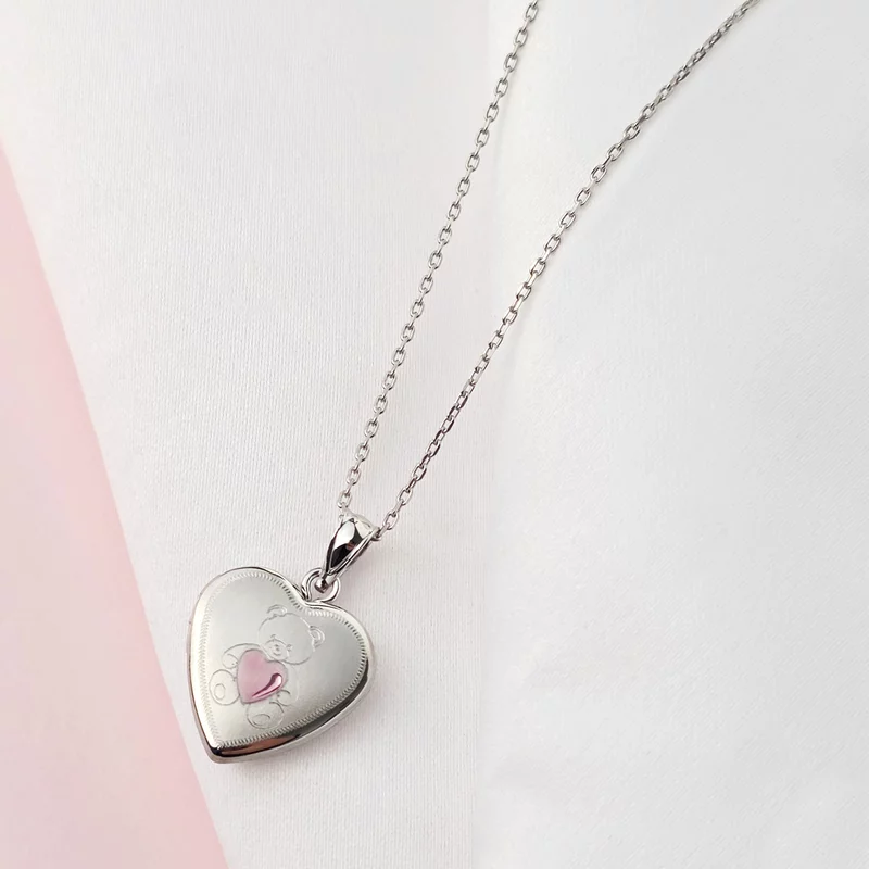 Medalion inima cu poze in interior - Teddy Pink Heart - Argint 925 picture - 2