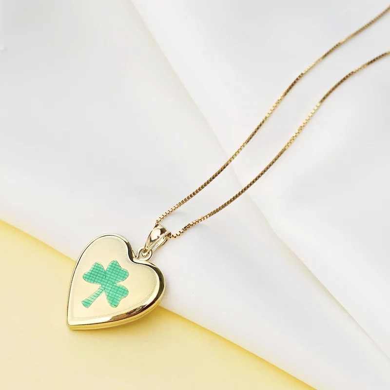 Medalion inima cu poze in interior - Three Leaf Clover - Argint 925 placat cu Aur Galben 18K picture - 2