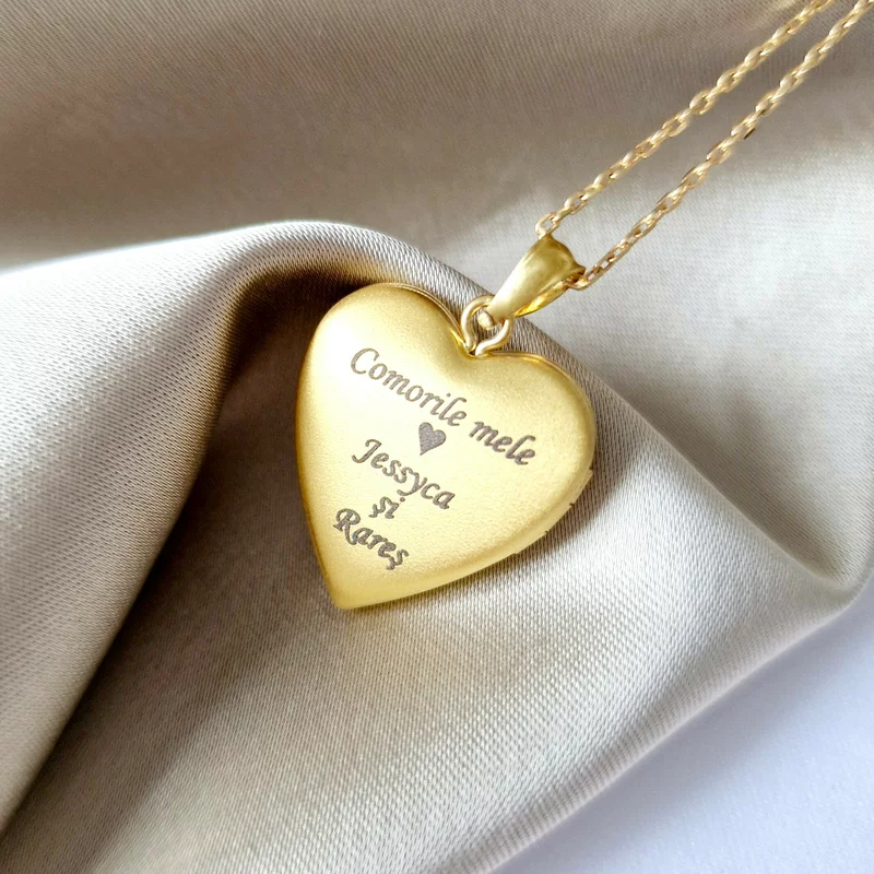 Medalion inima cu poze in interior - Yin&Yang - Argint 925 rodiat & placat cu Aur Galben 18K - Cristal White Zirconia picture - 2