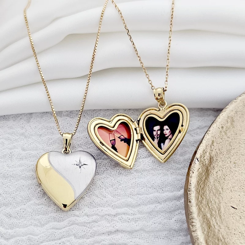 Medalion inima cu poze in interior - Yin&Yang - Argint 925 rodiat & placat cu Aur Galben 18K - Cristal White Zirconia picture - 4