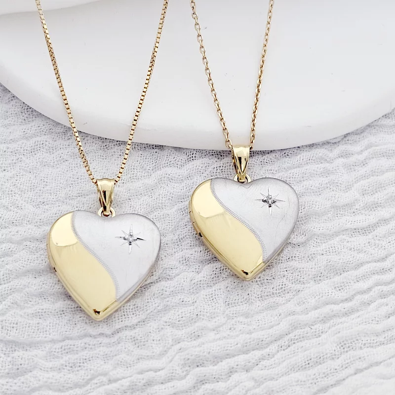 Medalion inima cu poze in interior - Yin&Yang - Argint 925 rodiat & placat cu Aur Galben 18K - Cristal White Zirconia picture - 9