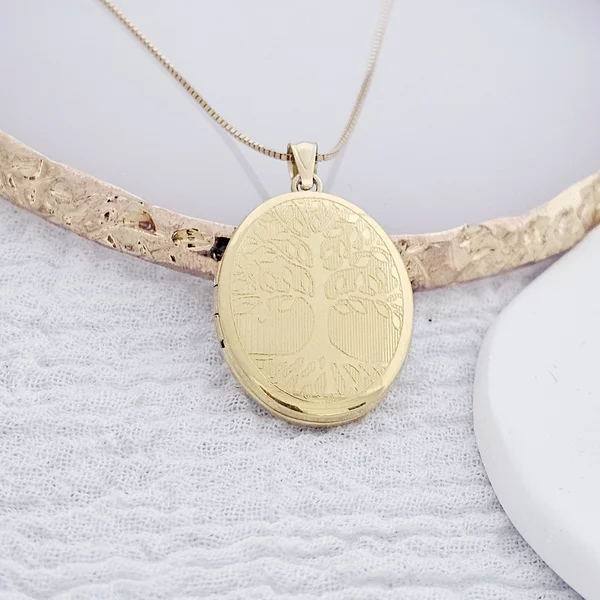 Medalion oval cu poze in interior - Eternal Tree - Argint 925 placat cu Aur Galben 18K