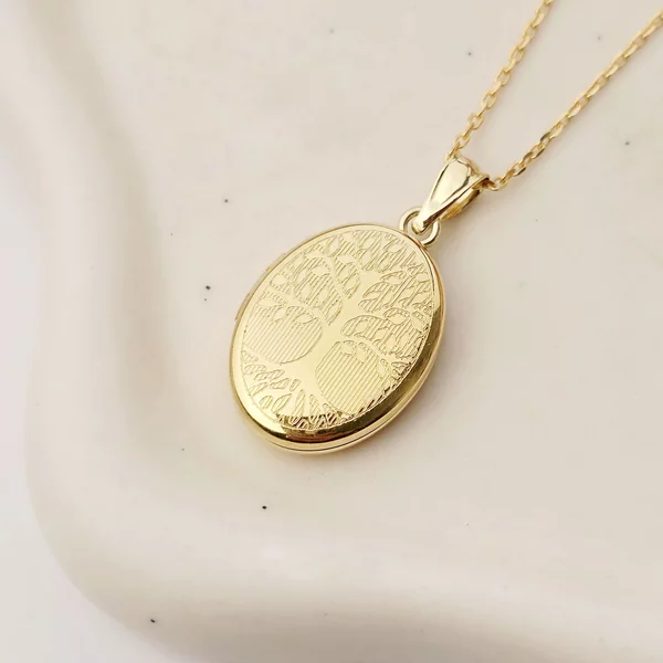 Medalion oval cu poze in interior - Eternal Tree Mini - Argint 925 placat cu Aur Galben 18K