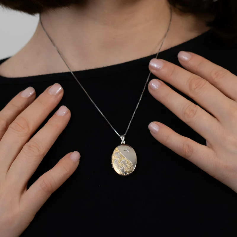Medalion oval cu poze in interior - Little Footsteps - Argint 925 rodiat & placat cu Aur Galben 18K - Cristal White Zirconia picture - 5
