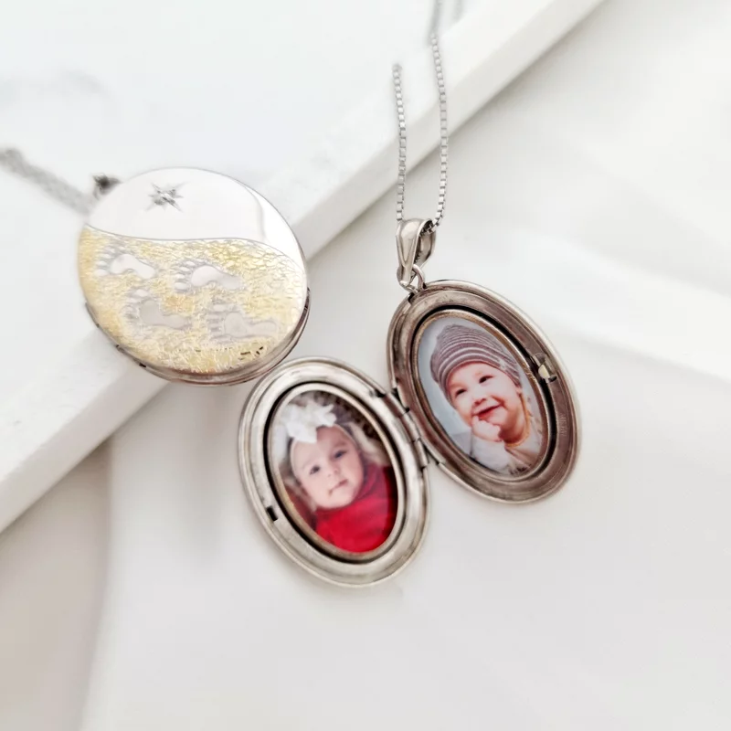 Medalion oval cu poze in interior - Little Footsteps - Argint 925 rodiat & placat cu Aur Galben 18K - Cristal White Zirconia picture - 6