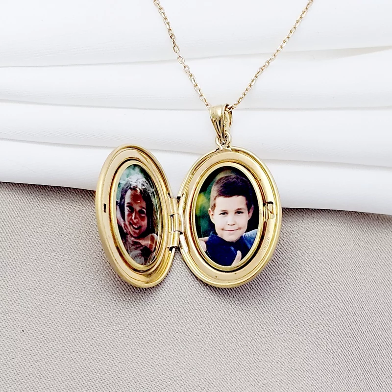 Medalion oval cu poze in interior - Pink Flowers - Argint 925 placat cu Aur Galben 18K picture - 14