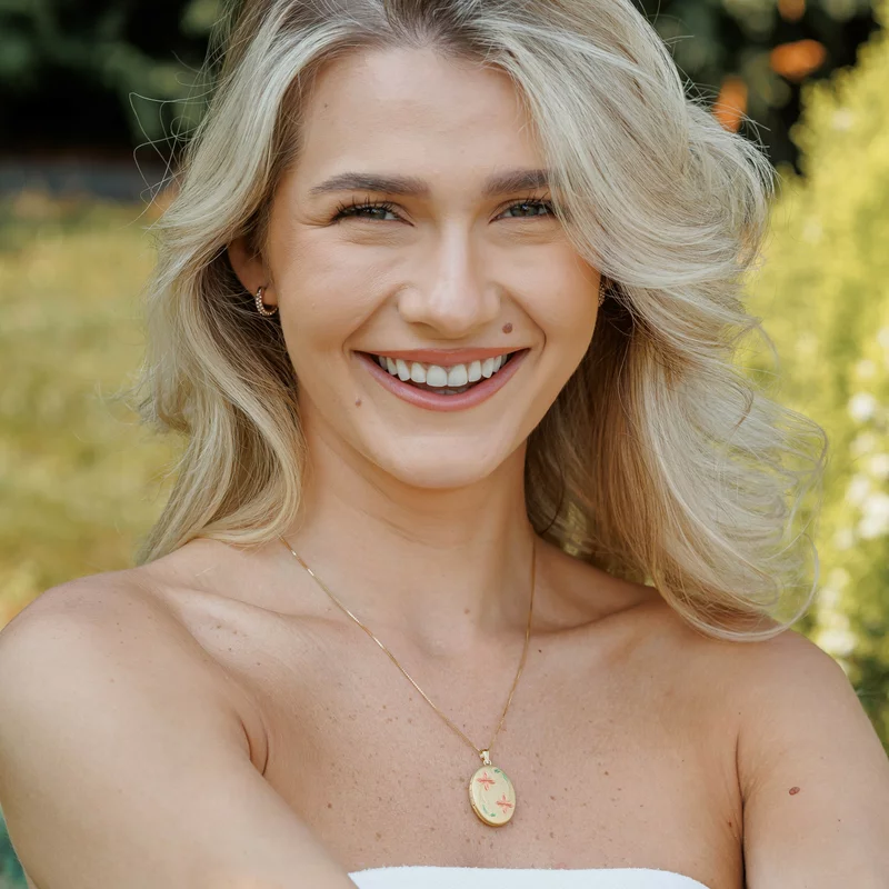 Medalion oval cu poze in interior - Pink Flowers - Argint 925 placat cu Aur Galben 18K picture - 13