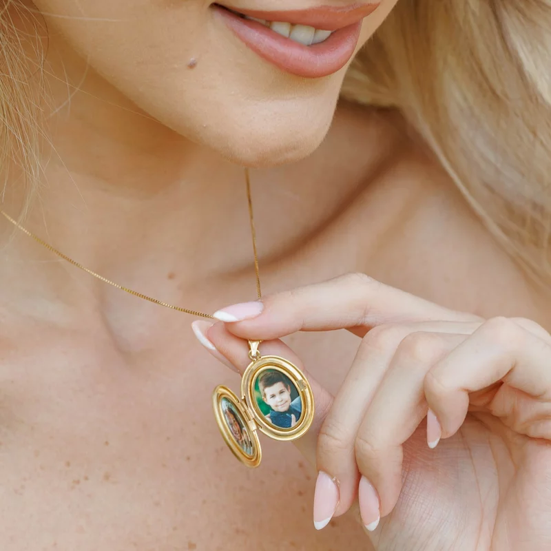 Medalion oval cu poze in interior - Pink Flowers - Argint 925 placat cu Aur Galben 18K picture - 7