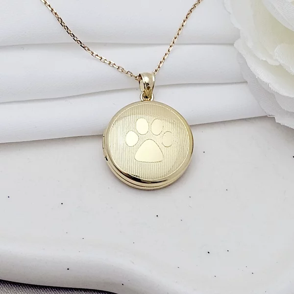 Medalion rotund cu poze in interior - My Paw - Argint 925 placat cu Aur Galben 18K