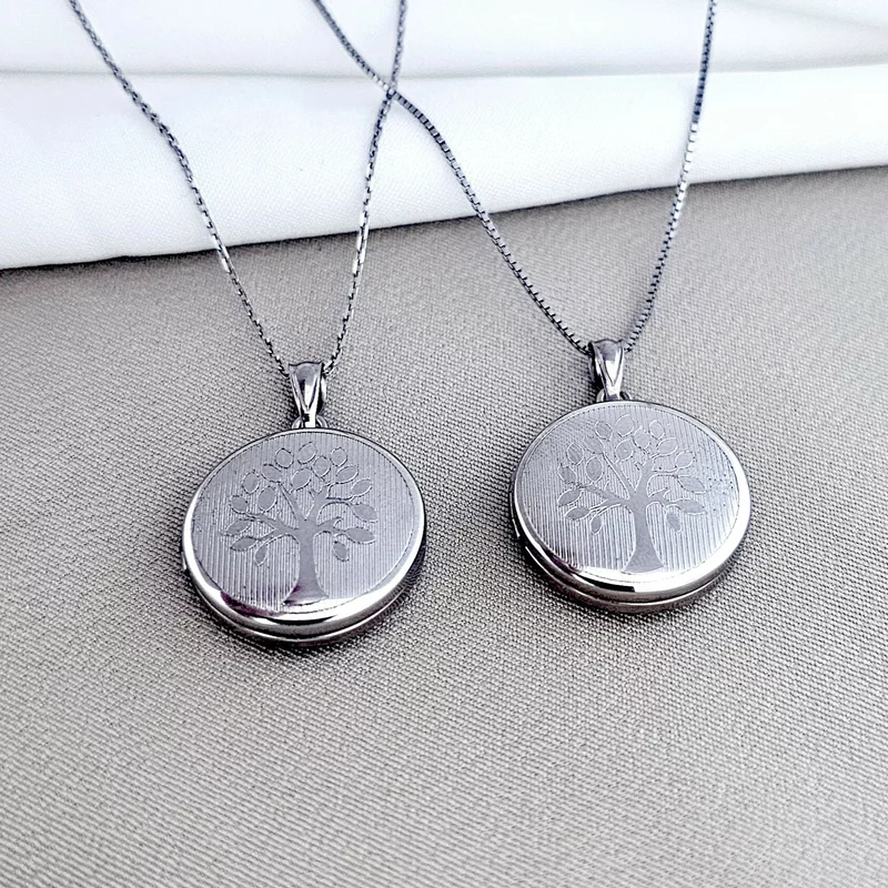 Medalion rotund cu poze in interior - Tree of Life - Argint 925 Rodiat picture - 8
