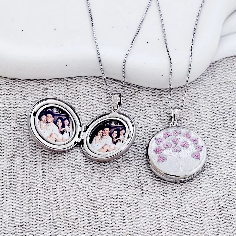 Medalion rotund cu poze in interior - Tree of Love - Argint 925 Rodiat picture - 11