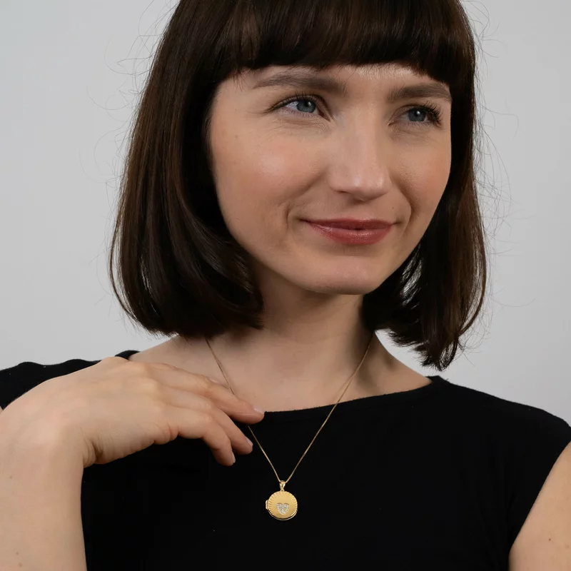 Medalion Scanteia Alba - Locket cu poze in interior - Argint 925 placat cu Aur Galben 18K si Zirconii picture - 2