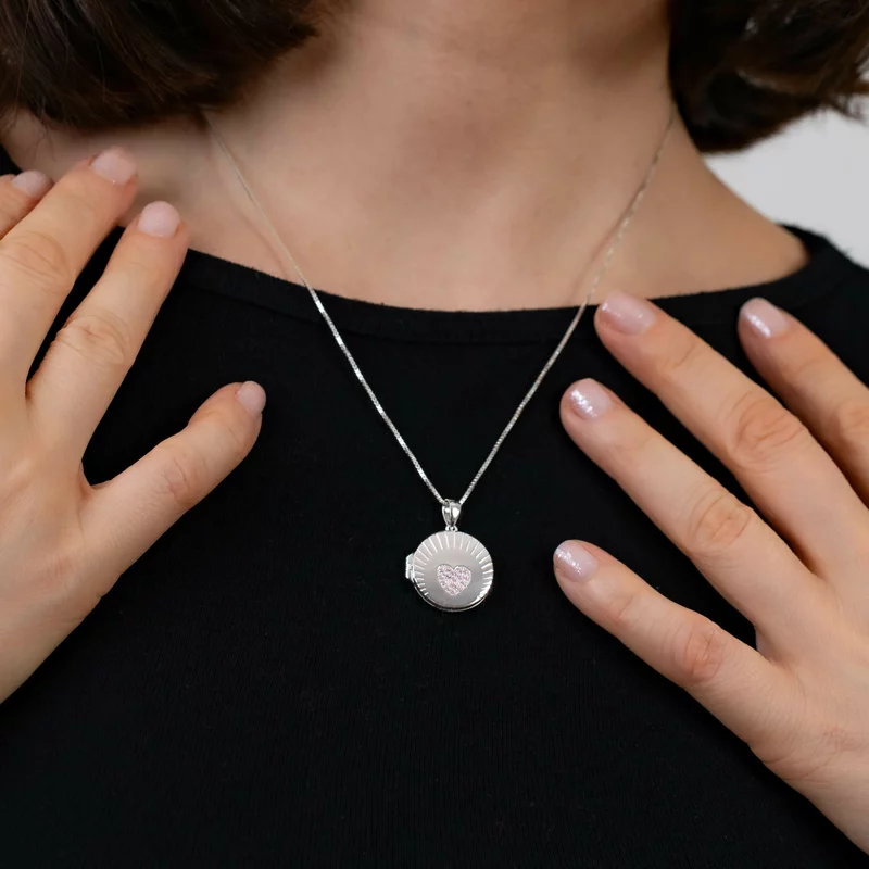 Medalion Scanteia Roz - Locket cu poze in interior - Argint 925 si Zirconii picture - 4