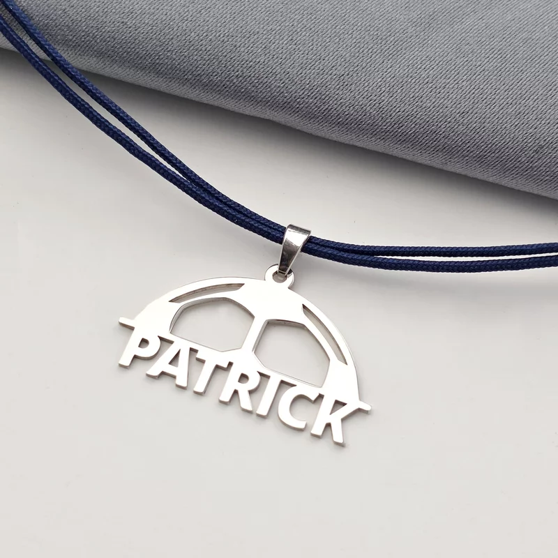 Pandantiv jumatate de minge de fotbal - cu nume decupat - Argint 925 - Snur colorat picture - 3