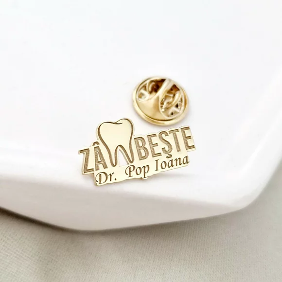 Pin Zambeste - persoalizat cu nume –  Argint 925 placat cu Aur Galben 18K