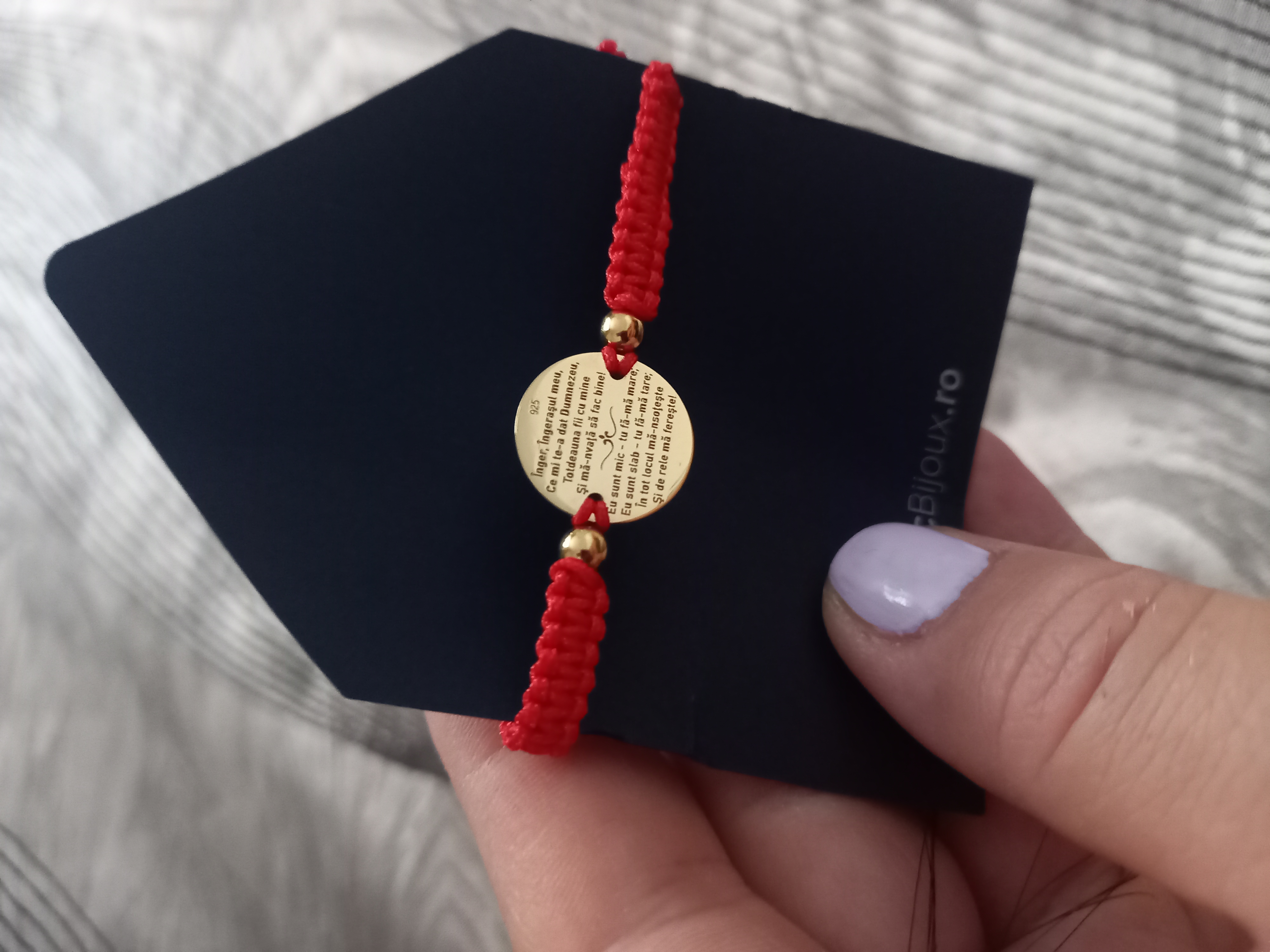 Recenzie Bratara Rugaciune Ingerasul meu - Bijuterie cu Har - Argint 925 placat cu Aur Galben 18K - Snur reglabil - Raluca Andreea C.