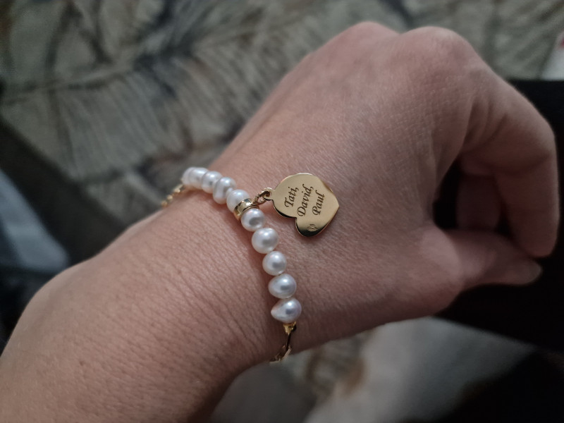 Recenzie Bratara Perlele Iubirii Materne - Model cu lant zale dreptunghiulare, charm inima si perle - Argint 925 placat cu Aur galben 18K - Laura Bursuc