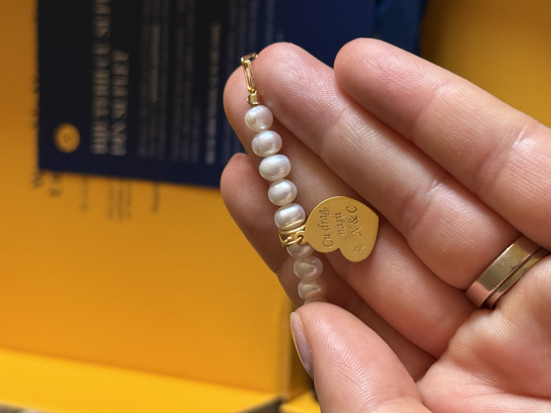 Recenzie Bratara Perlele Iubirii Materne - Model cu lant zale dreptunghiulare, charm inima si perle - Argint 925 placat cu Aur galben 18K - Nico Panca