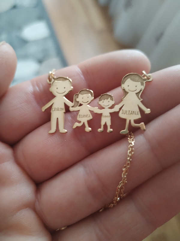 Recenzie Lantisor Familie - 4 Membri - Argint 925 placat cu Aur 18K - Iuliana Secelean