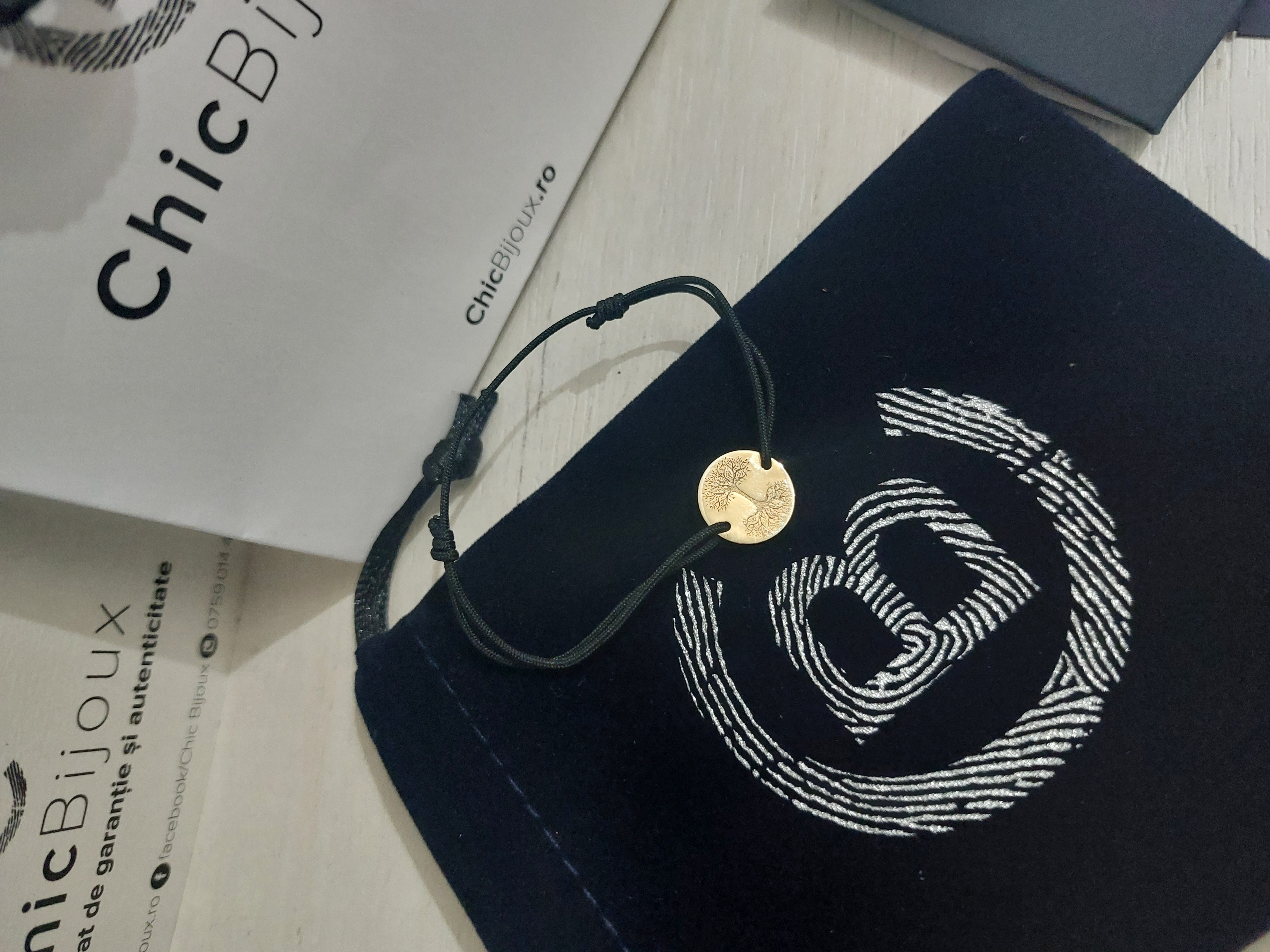 Recenzie Bratara Copacul Vietii Oglindit - banut 12 mm - Aur Galben 14 K - snur reglabil - Elena A. S.