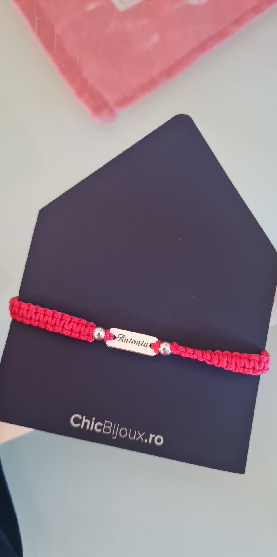 Recenzie Bratara personalizata - Placuta cu 2 bilute 3 mm - Argint 925 - Snur impletit reglabil - Septimia N.