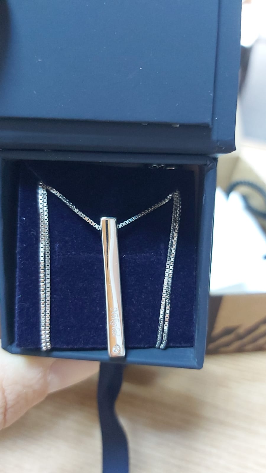 Recenzie Lantisor cu Diamant natural -  Pandantiv personalizat bara plina Argint masiv - Argint 925 Rodiat - Emilia G.