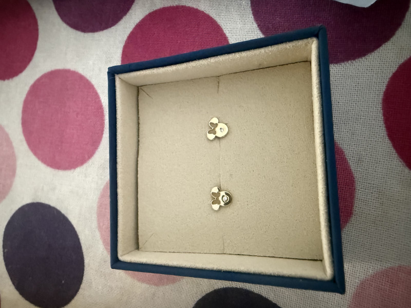 Recenzie Cercei bebe/fetite cu Diamant natural - Model Minnie Mouse - Aur Galben 14K - Inchizatoare filet - Cristina Tanase