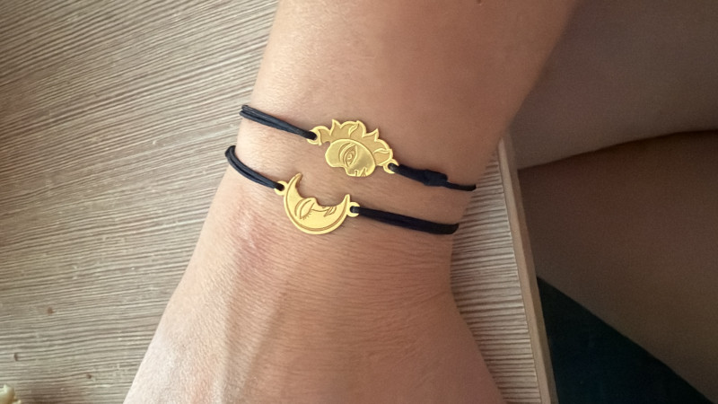 Recenzie Set 2 bratari - Luna si Soare - modele unite - Argint 925  placat cu Aur Galben 18 K - snur reglabil - Andreia Stanciu