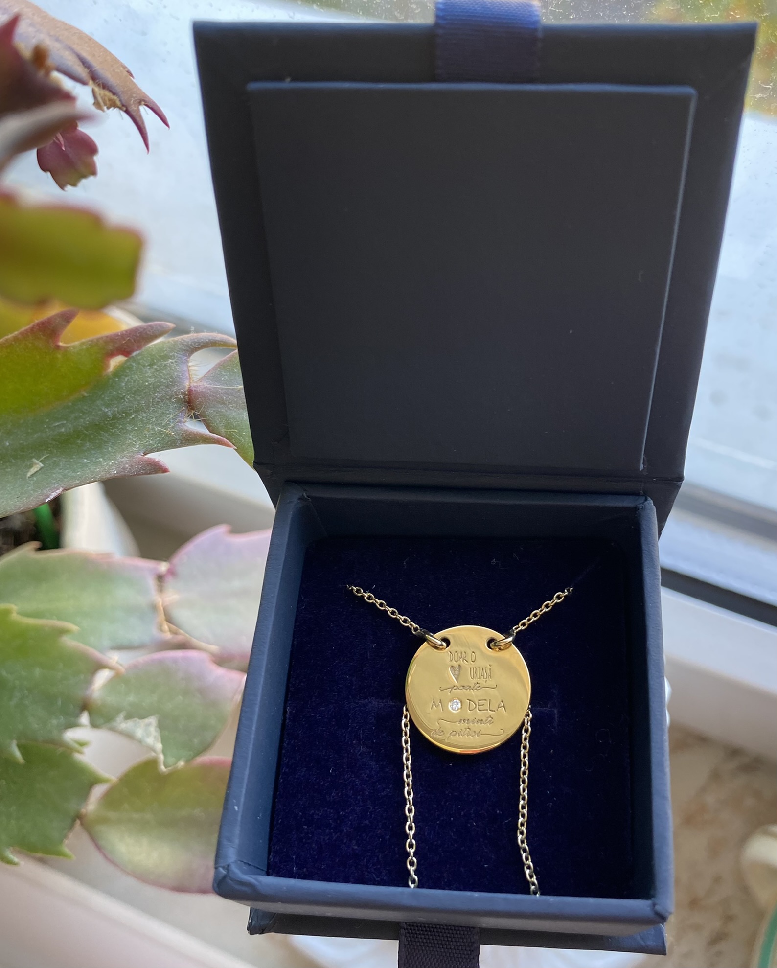 Recenzie Lantisor personalizat cu Diamant natural - Pandantiv banut 15 mm - Educatoare/Invatatoare - Argint 925 placat cu Aur Galben 18K - Petronela