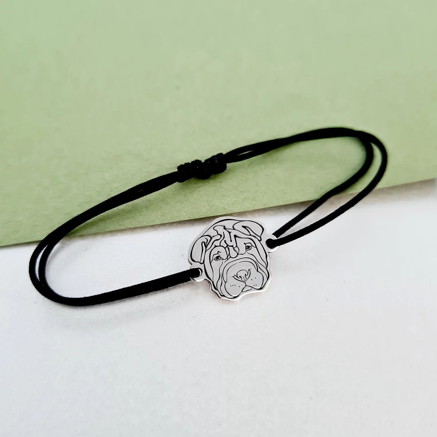 Bratara cap de Shar Pei - Argint 925, snur reglabil