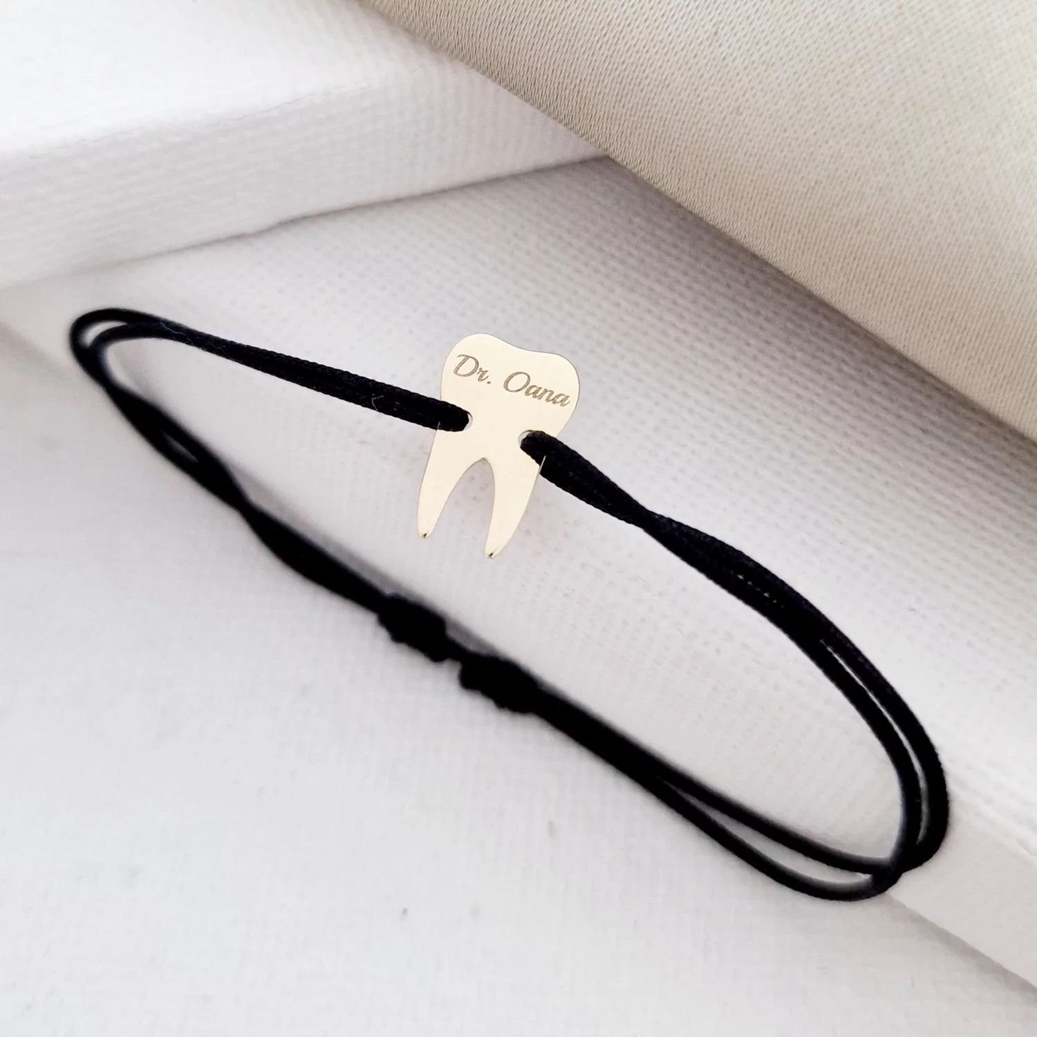 Bratara dinte - Aur Galben 14k - snur reglabil
