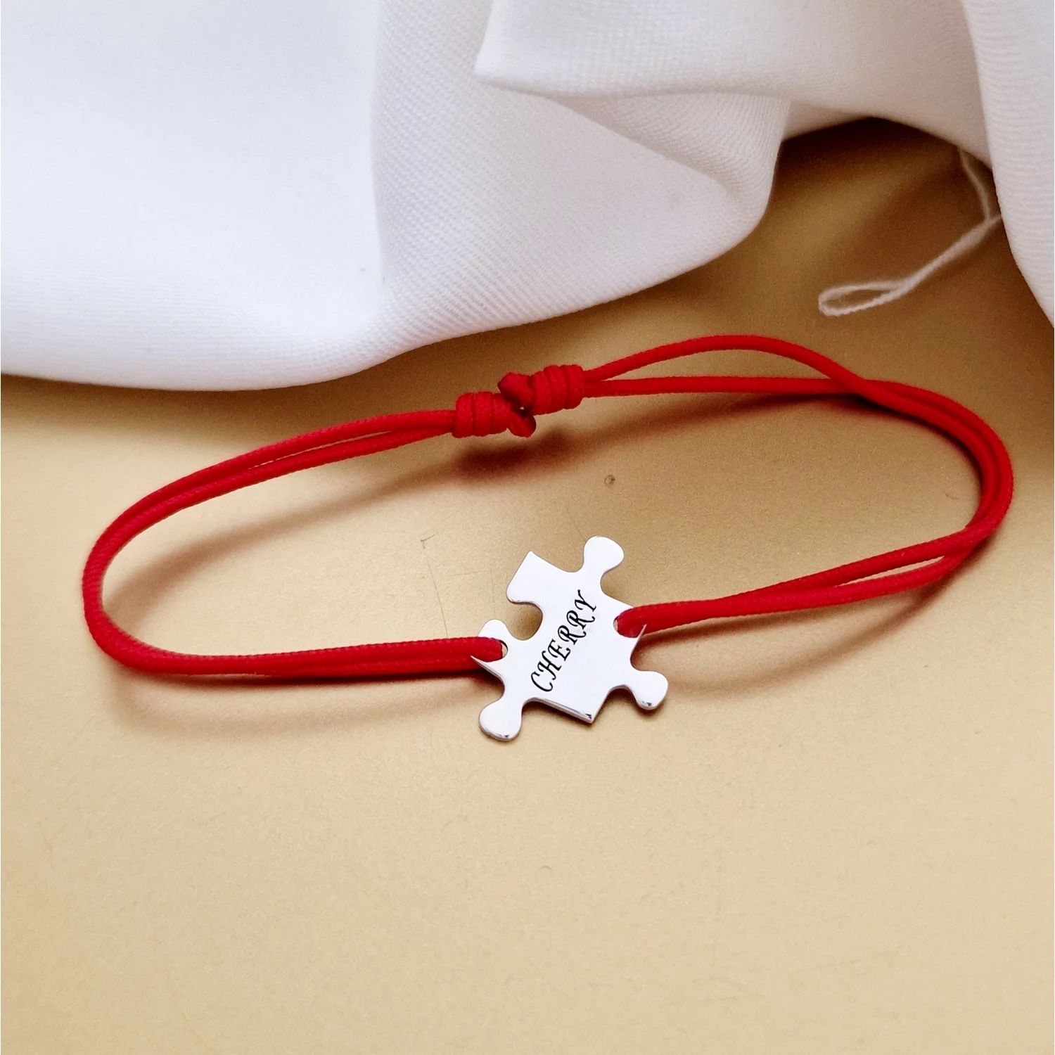 Bratara personalizata - Piesa de puzzle - Argint 925, snur reglabil
