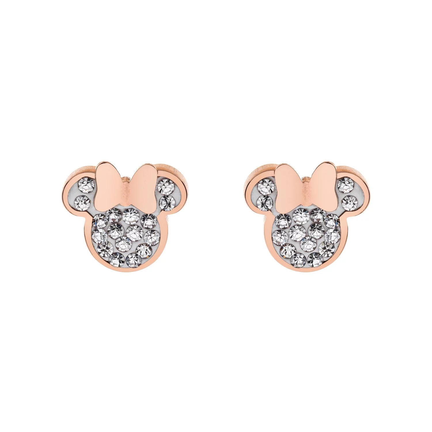 Cercei Disney Minnie Mouse - Otel Medical Inoxidabil Rose si Cristale Albe